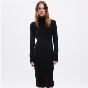 GAP Turtleneck Rib Midi Sweater Dress in Black
